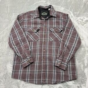 Berne Apparel Shirt Mens Medium Red‎ Gray Plaid Long Sleeve Button Flannel Work